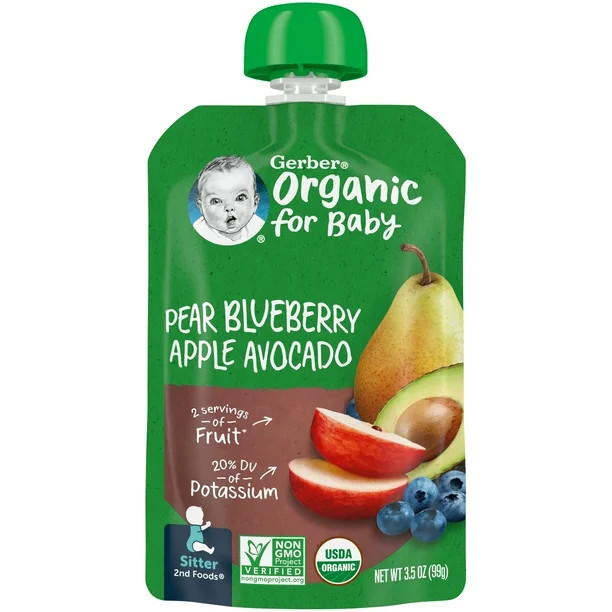 Gerber 2nd Foods Organic for Baby Baby Food, Pear Blueberry Apple Avocado, 3.5 oz Pouch | Walmart (US)