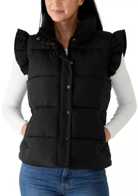 Women's Ruffle Shoulder Puffer Vest | Belk