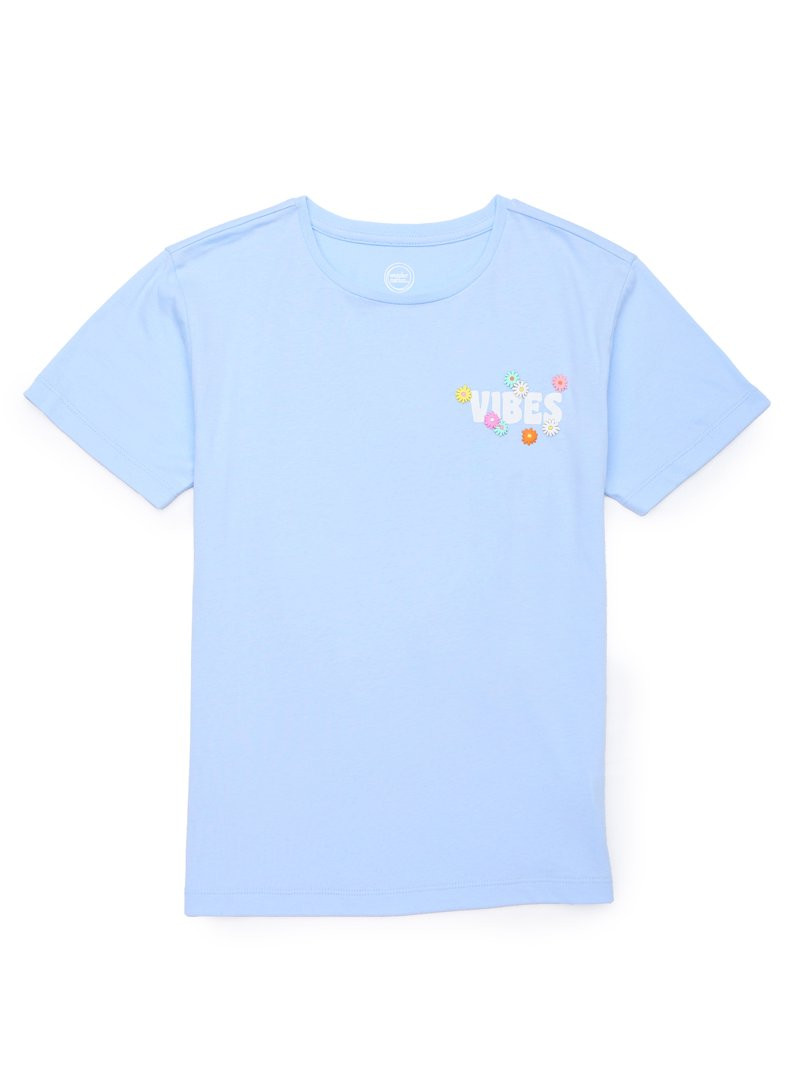 Wonder Nation Girls Vibes & Flowers Short Sleeve Graphic T-Shirt, Sizes 4-18 - Walmart.com | Walmart (US)