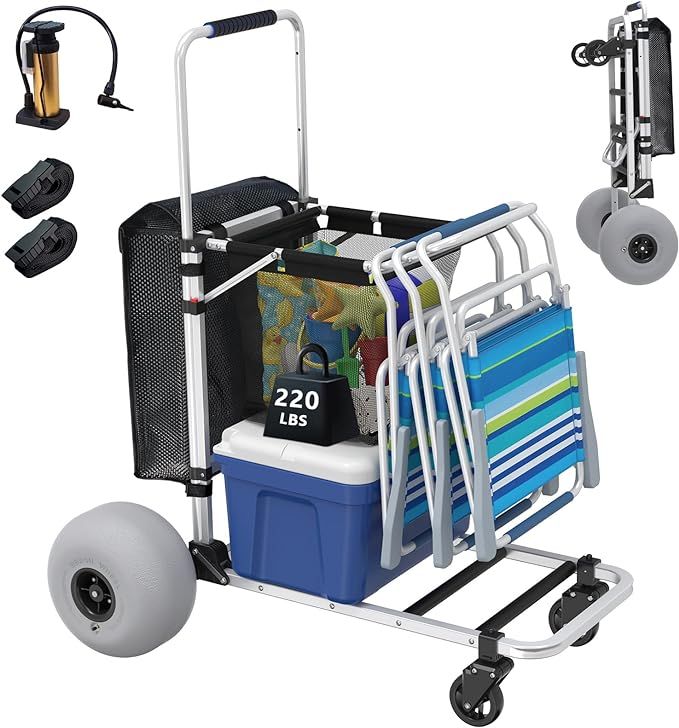 GDLF Beach Cart for All Types of Sand, Foldable Beach Cart with Adjustable Handle and 12" Balloon... | Amazon (US)