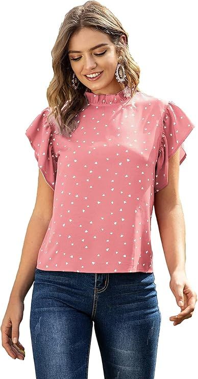 Lilosy Women Casual Ruffle Short Sleeve Work Blouse Elegant Office Top | Amazon (US)