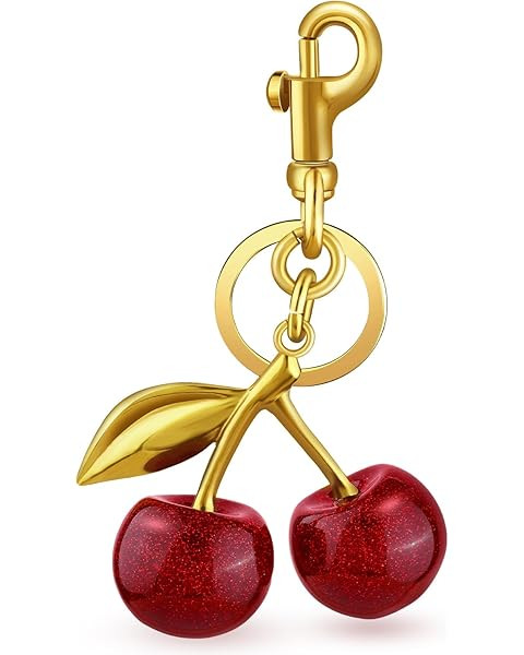Luxurious 18K Gold Plated Cherry Bag Charm, Cherry Keychain Accessory Purse Charm | Amazon (US)