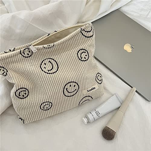 Corduroy Cosmetic Bag Aesthetic Women Handbags Purses Smile Dots Makeup Organizer Storage Makeup ... | Amazon (US)