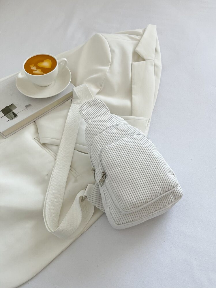 Mini Solid Color Minimalist Luxury Corduroy Leopard Print Chest Bag | SHEIN