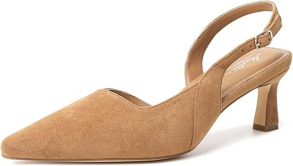Amazon.com | Mostrin Light Brown Kitten Slingback Heels for Women Suede Low Pointed Closed Toe He... | Amazon (US)