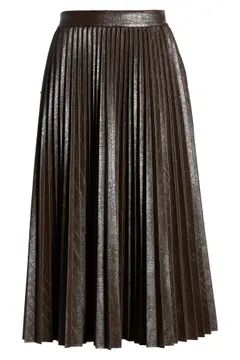 x Atlantic-Pacific Pleated Croc Faux Leather Midi Skirt | Nordstrom