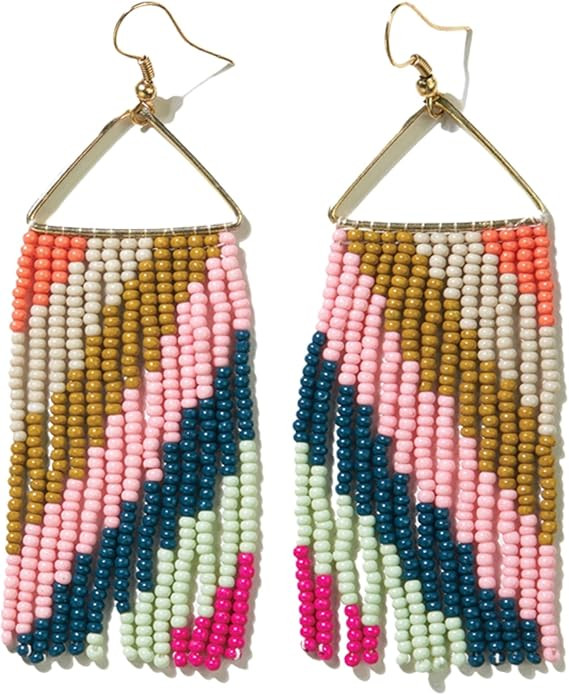 INK+ALLOY Beaded Earrings for Women Dangling, Whitney Medium Fringe Statement Boho Earrings, Hypo... | Amazon (US)