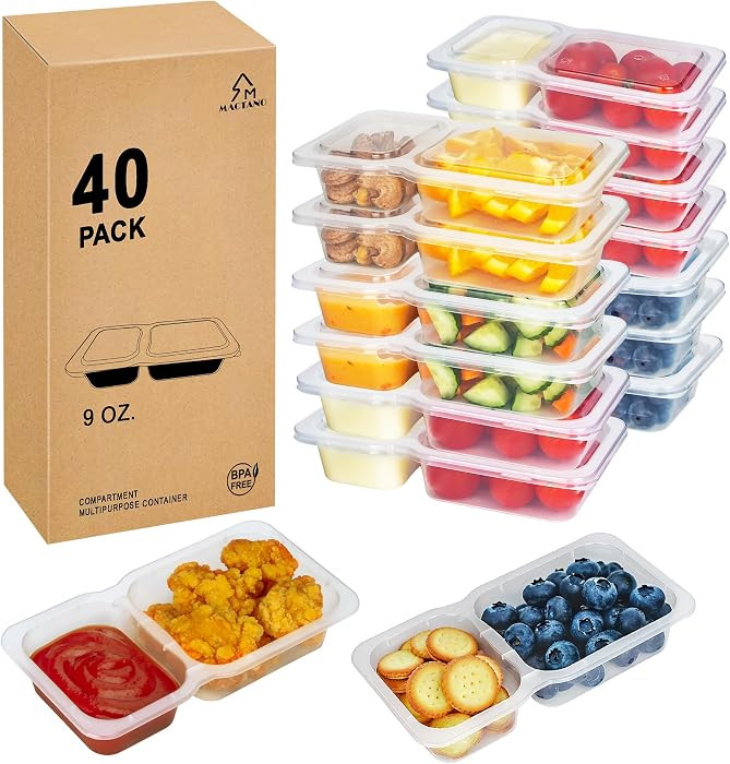 Reusable Snack Containers with Lids, 9 oz Double Compartment Plastic Snack Pack Containers Portio... | Amazon (US)