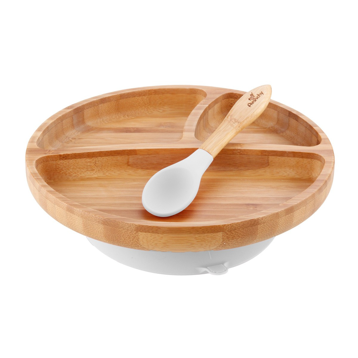 Avanchy Bamboo Stay Put Suction Toddler Plate and Spoon | The Tot
