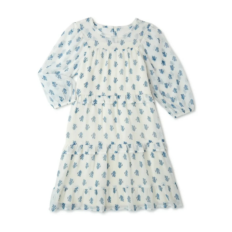 Wonder Nation Girls Short Sleeve Chiffon Peasant Dress, Sizes 4-18 & Plus | Walmart (US)