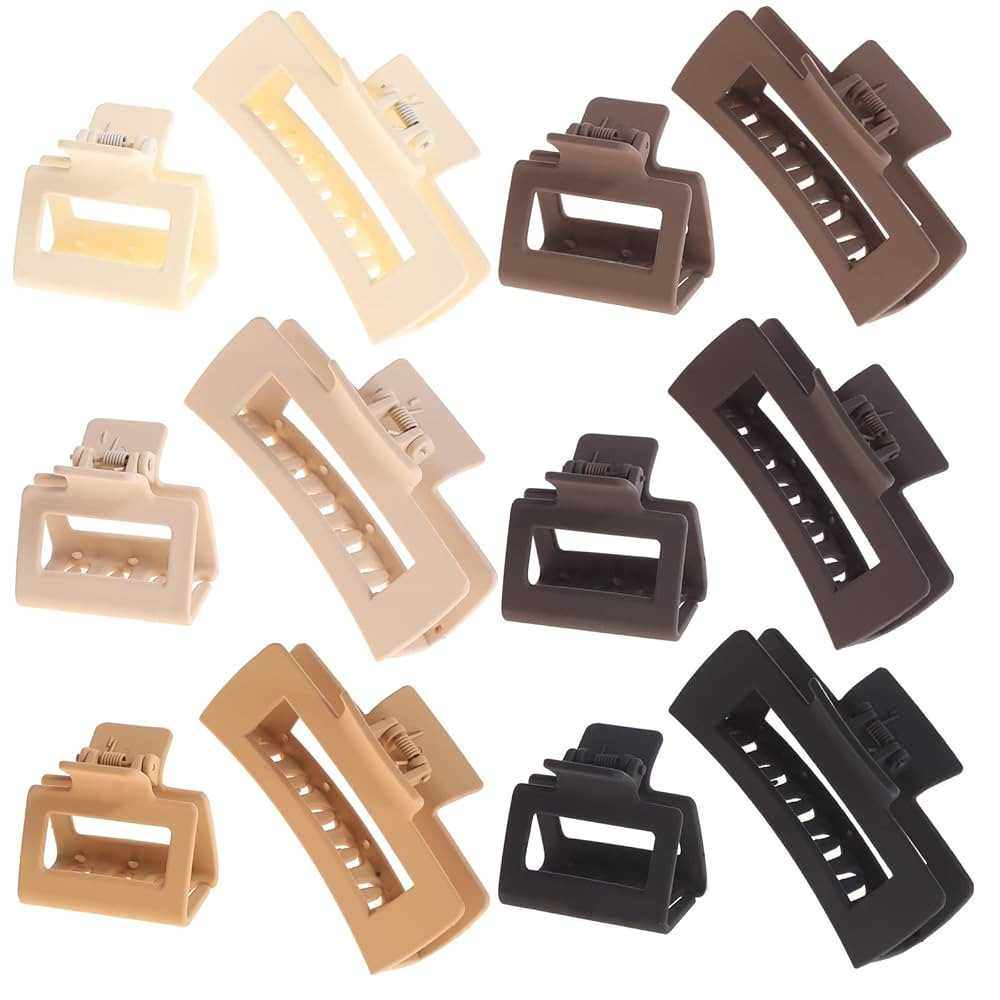 12 Pack Square Claw Clips, Big and Small Neutral Rectangle Hair Claw Clips, Non-slip Matte Large ... | Amazon (US)