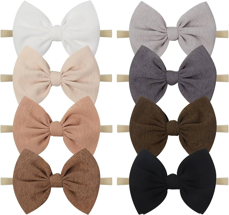 Big Bows Hairbands, 8 PCS Handmade Baby Girl Headbands with Bows, Stretchy Nylon Newborn Toddler ... | Amazon (US)