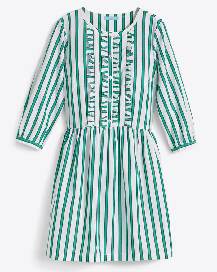 Ruffle Placket Shift Dress in Bold Green Stripe | Draper James (US)