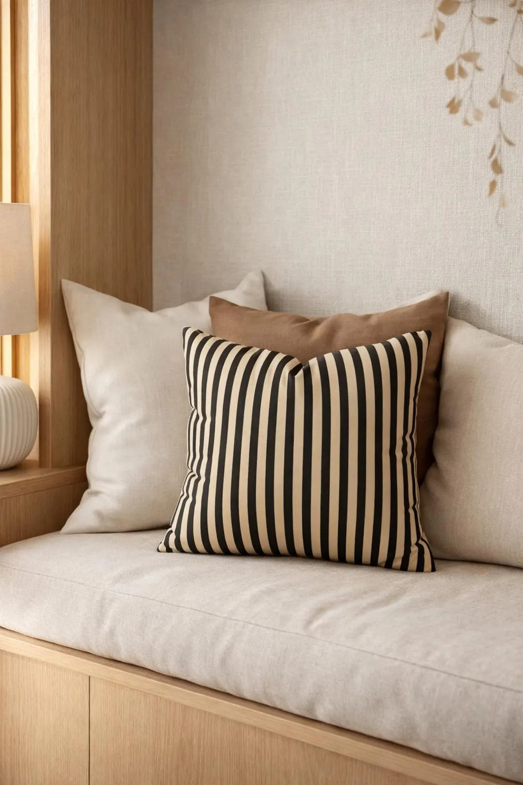 Black Tan Striped Pillow Cover, Neutral Stripe Cushion, Modern Vertical Stripe Throw Pillow, Mini... | Etsy (Global)