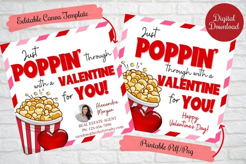 Realtor Valentine Popcorn Gift Tag for Clients,just Poppin by With Valentine, Real Estate, Busine... | Etsy (US)