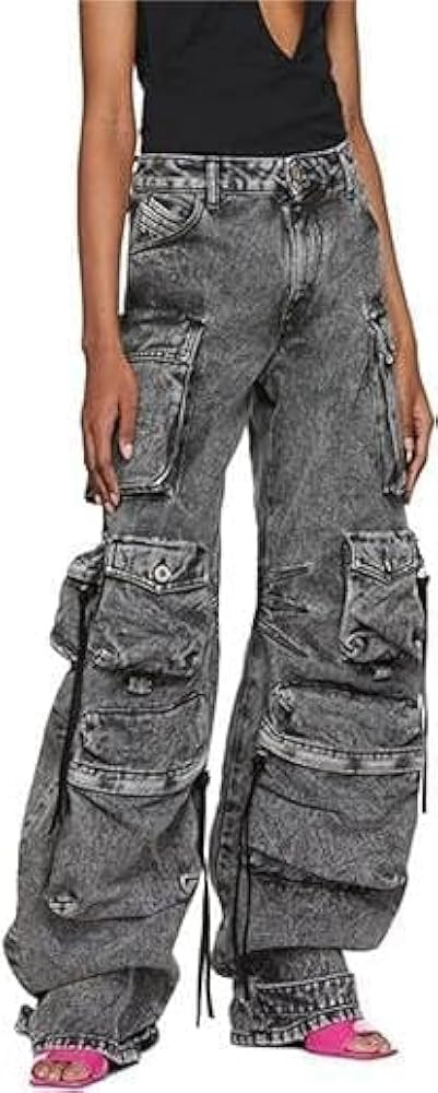 Multi-Pocket Jeans Washed Cargo Pants Y2k Retro High Street High Waist Jeans Casual Wide Leg Para... | Amazon (US)