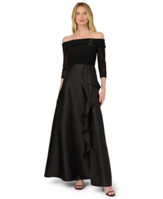 Adrianna Papell Women's Off-The-Shoulder Gown - Black | Macy's