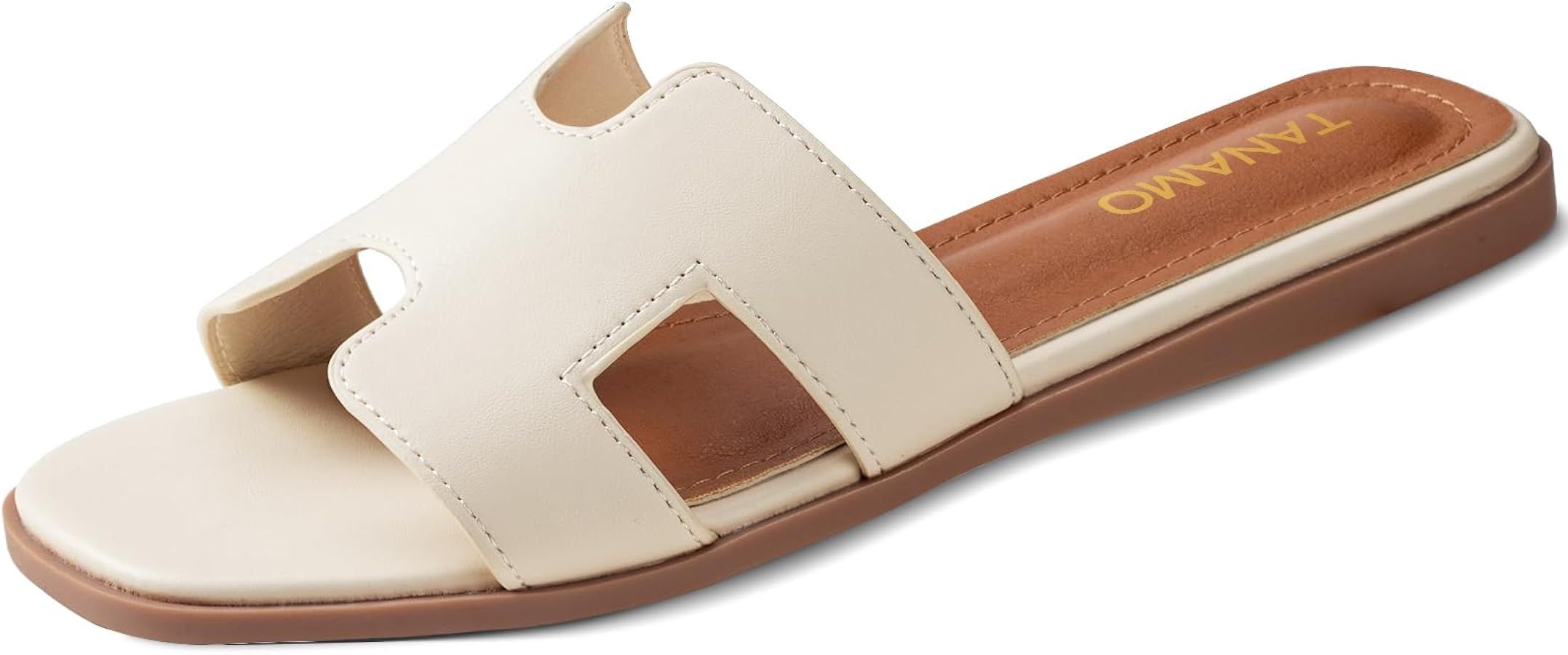 Womens Sandals Slip on Fashion Slides Sandals Women Dressy Summer Flat Sandals Square Open Toe Ca... | Amazon (US)