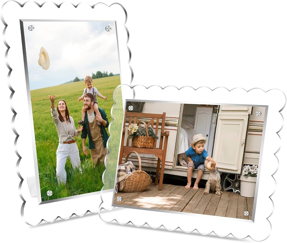 2 Pack Acrylic Picture Frame 5X7 Magnetic Scalloped Photo Frames Vertical and Horizontal Free Sta... | Amazon (US)