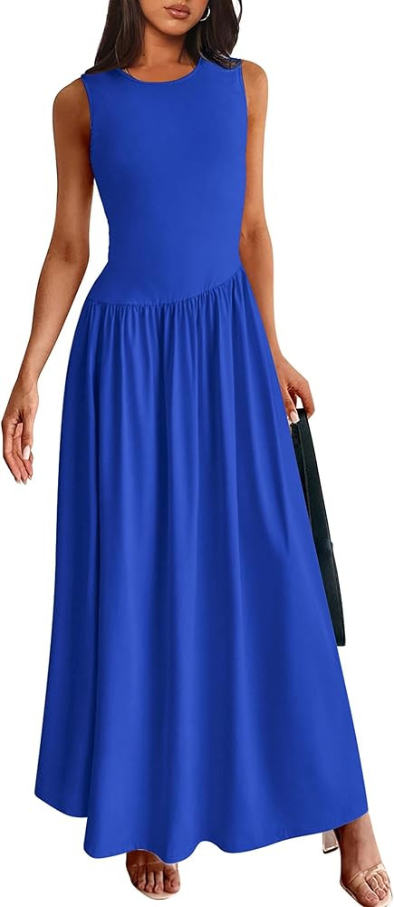 PRETTYGARDEN Women's Maxi Sundress Casual Summer 2025 Sleeveless Asymmetrical Drop Waist Patchwor... | Amazon (US)