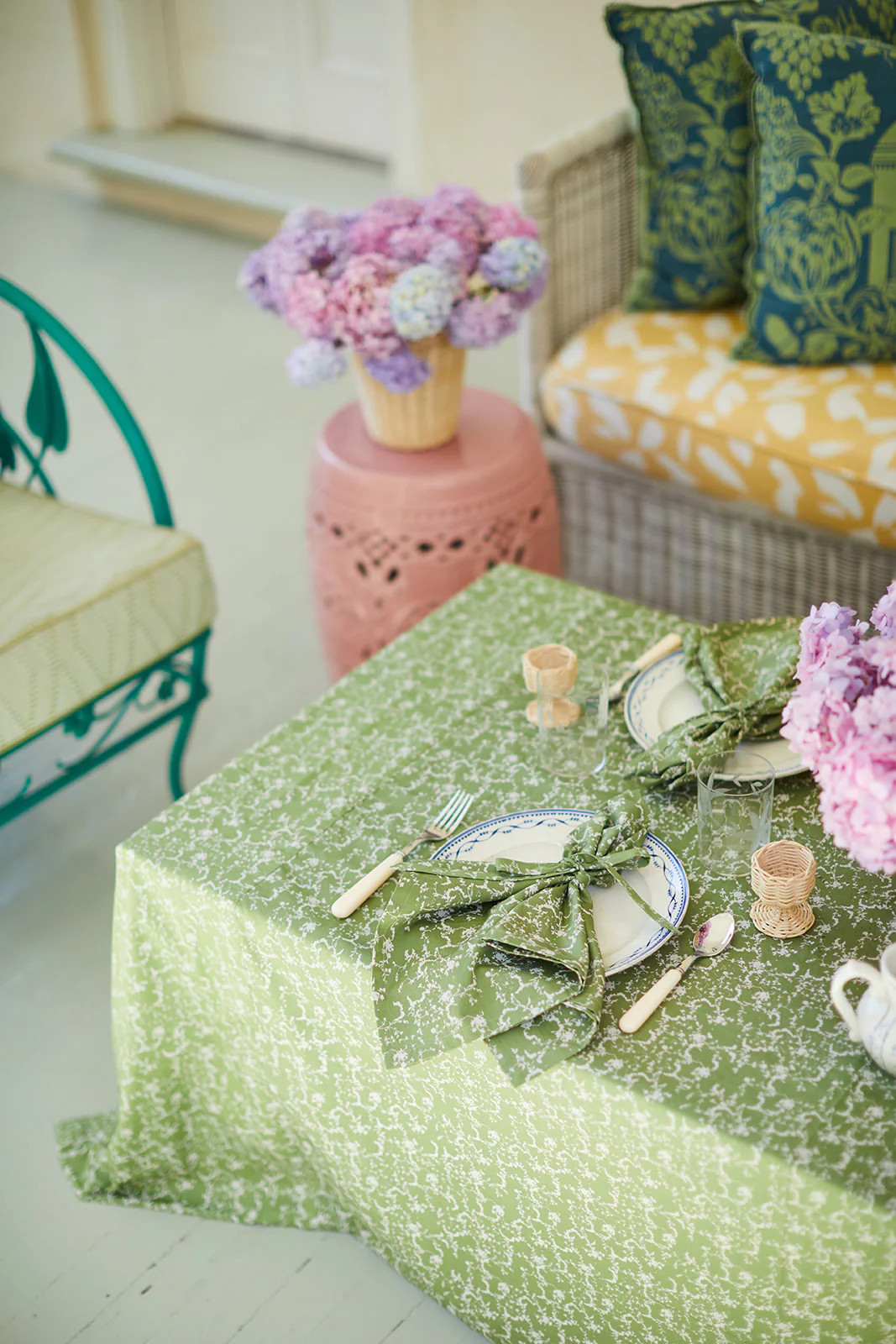 Set-of-Four Green Liesel Napkins with Ties | Parterre