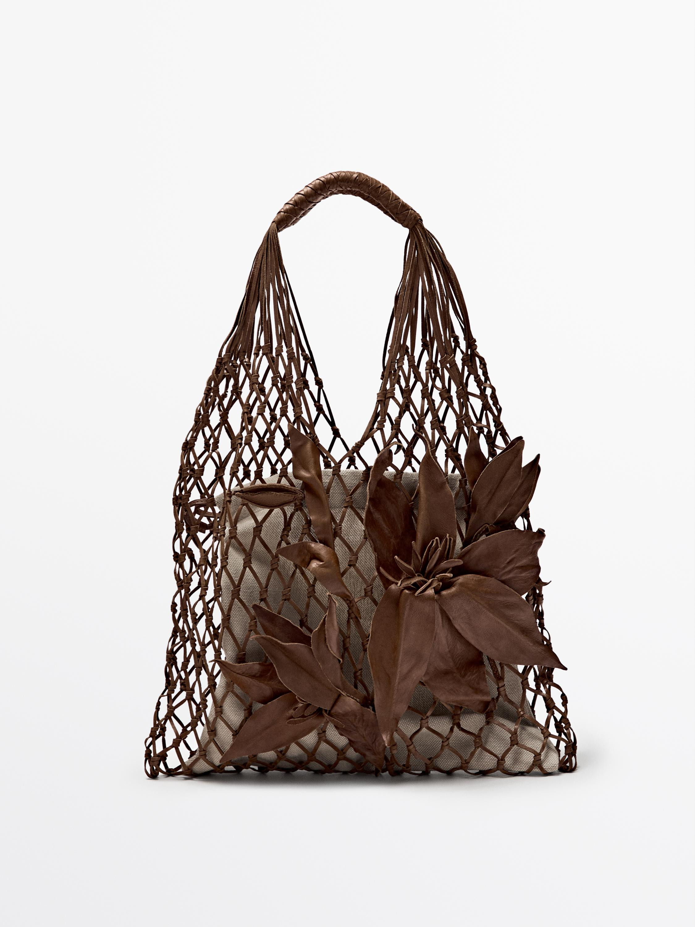 Nappa leather floral mesh bag | Massimo Dutti UK