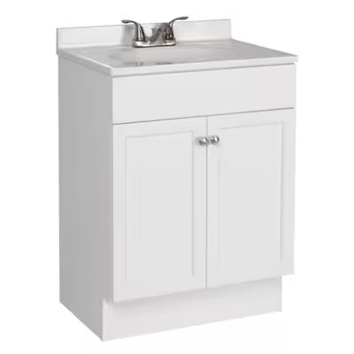 Project Source 24-in White Shaker Single Sink Bathroom Vanity with White Cultured Marble Top Lowe... | Lowe's