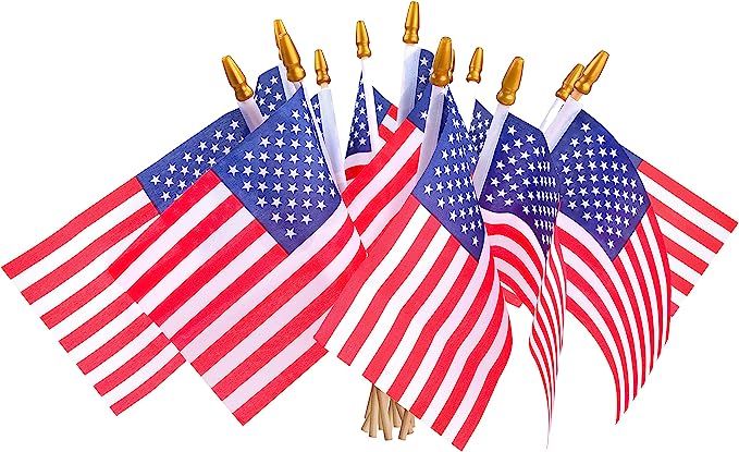 12 Pcs USA 4''x6'' Wooden Stick Flag,July 4th Decoration, Veteran Party, Mini American Stick Flag... | Amazon (US)