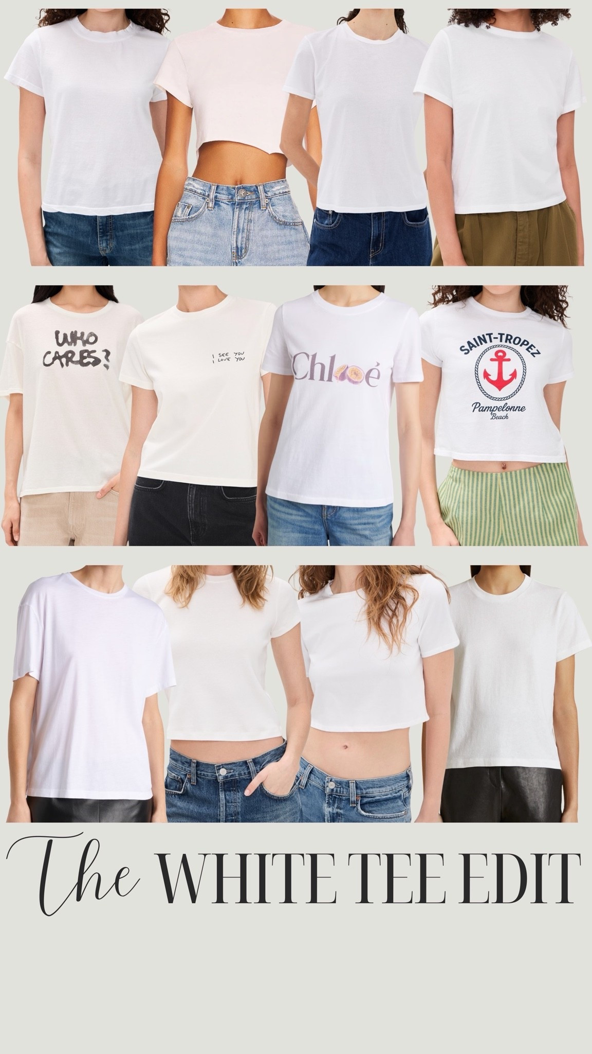 White tees! 

Basic tee, white tee, tshirt, cropped tee, graphic tee, summer style, styling tip

#LTKSeasonal #LTKootd