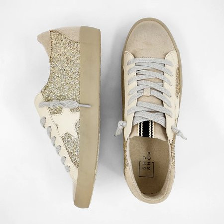 Shu Shop Womens Paula Glitter Star Sneaker (7.5 Gold Glitter) | Walmart (US)
