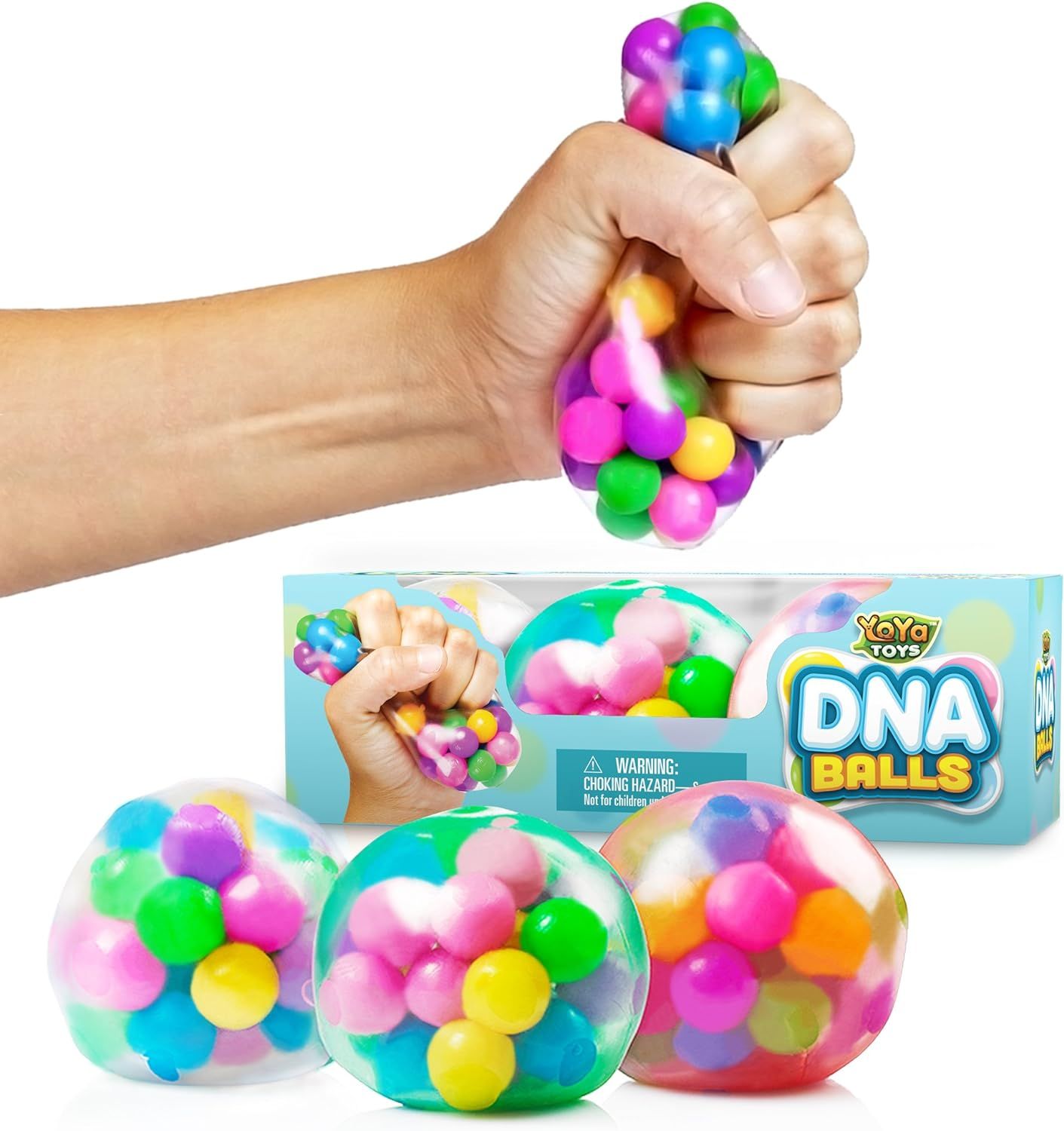 YoYa Toys DNA Balls - Fidget Stress Balls Set - 3 Pack - Colorful Jelly Beads and Squishy Rubber ... | Amazon (US)
