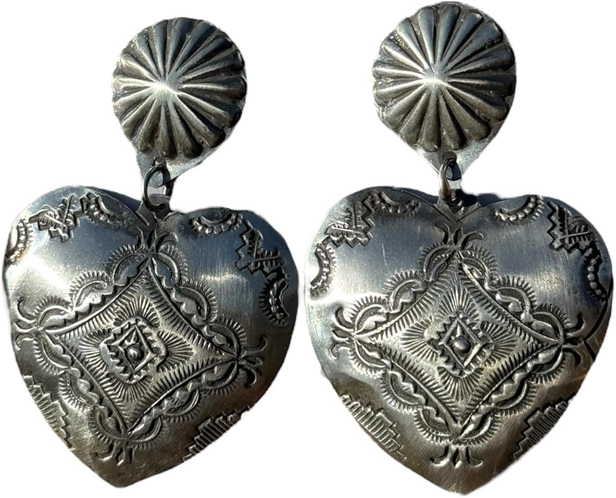 Navajo Native American Sterling Silver Stamped Heart Earrings. VJP Vincent | Amazon (US)