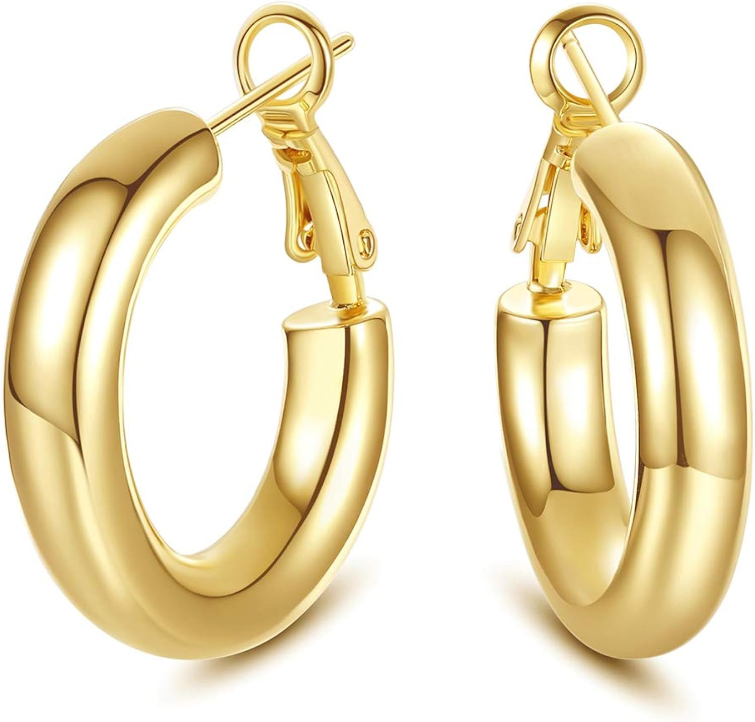SHOWNII Chunky Gold Hoop Earrings, 14K Gold Plated Chunky Tube Hoop Earrings for Women Lightweigh... | Amazon (US)