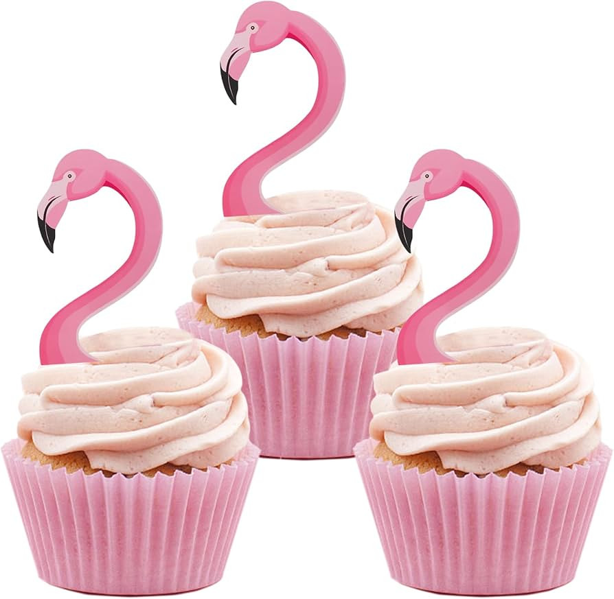 24Pcs Flamingo Cupcake Toppers, Tropical Aloha Cake Decorations for Luau Hawaiian Theme Baby Show... | Amazon (US)