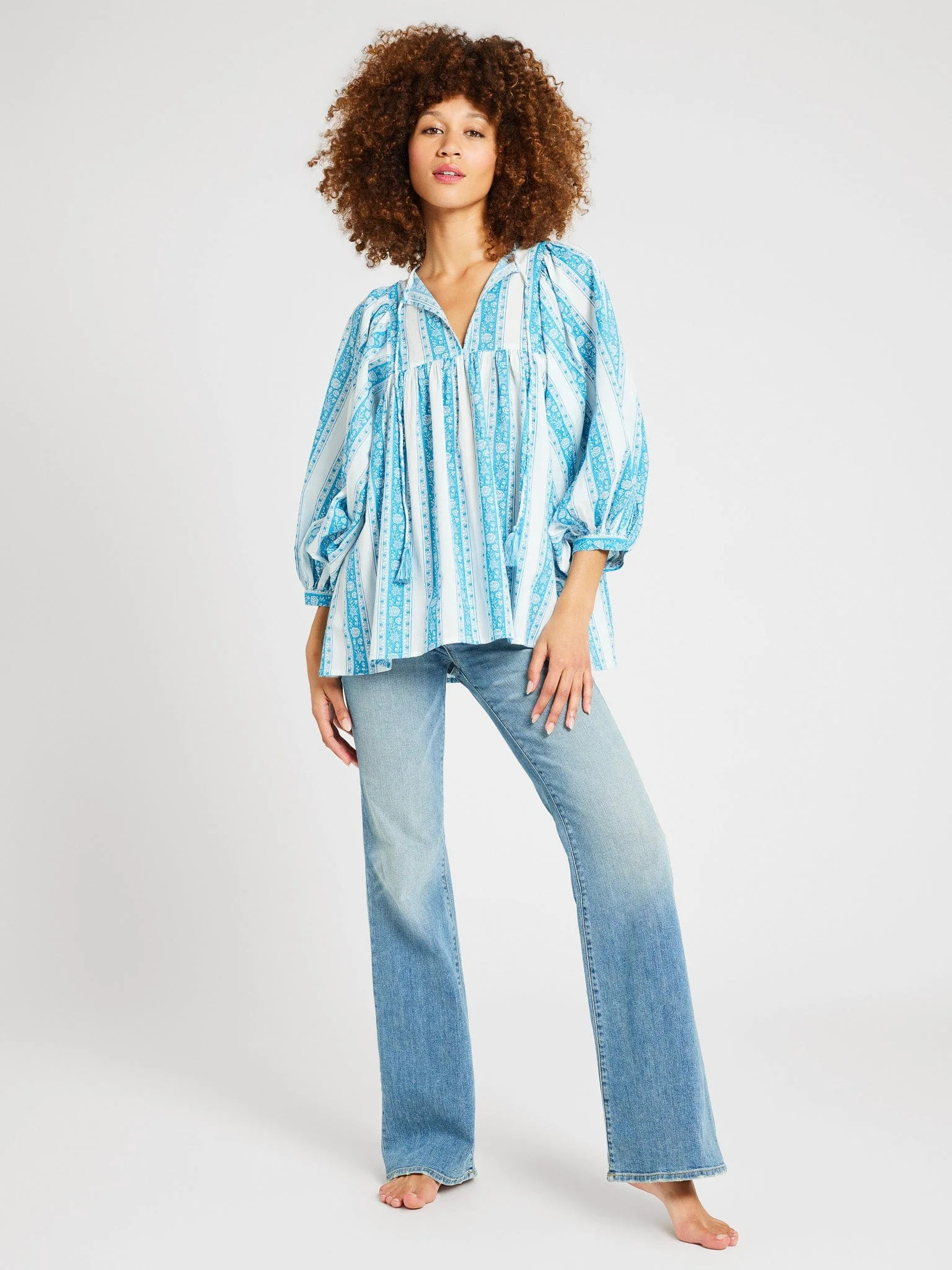 Charlie Top in Aqua Jaipur Stripe | Mille