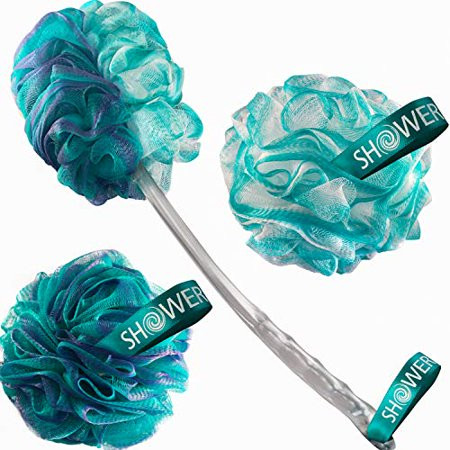 2-Side-Loofah-Back-Scrubber & Bath-Sponges by-Shower-Bouquet: 1-Long-Handle-Back-Brush plus 2-Extra- | Walmart (US)
