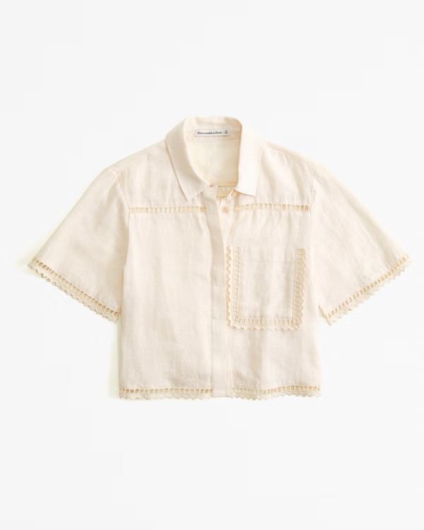Short-Sleeve Cropped Linen Shirt | Abercrombie & Fitch (US)