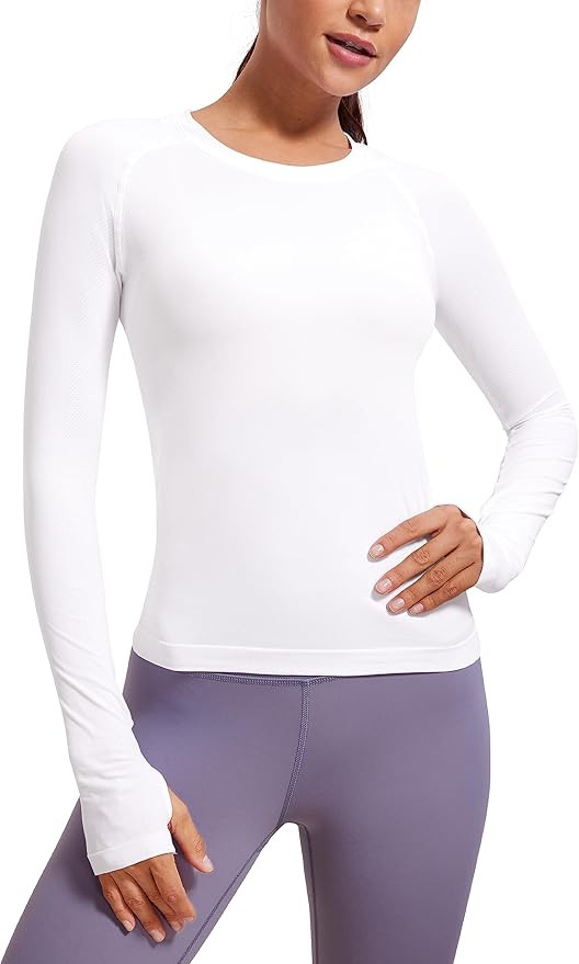 CRZ YOGA Womens Seamless Ribbed Workout Long Sleeve Shirts Quick Dry Gym Athletic Tops Breathable... | Amazon (US)