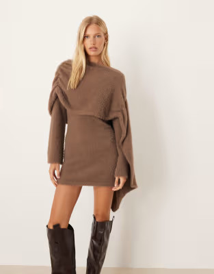 Pretty Lavish drape knit mini dress in mushroom | ASOS | ASOS (Global)