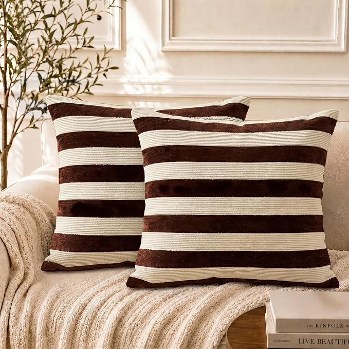 TEHALK Brown Stripes Pillow Covers 20x20 Set of 2, Boho Throw Pillows Cover for Couch/Bed/Sofa/Li... | Amazon (US)