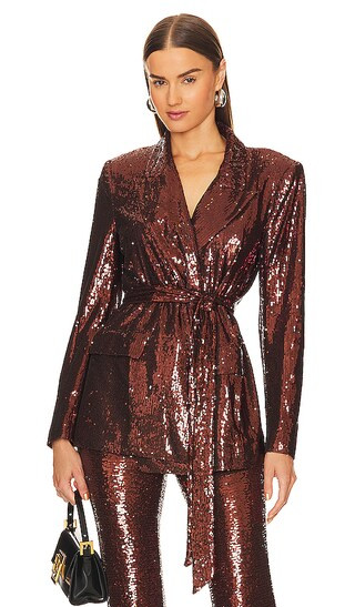Jordana Wrap Belted Blazer in Bronze | Revolve Clothing (Global)