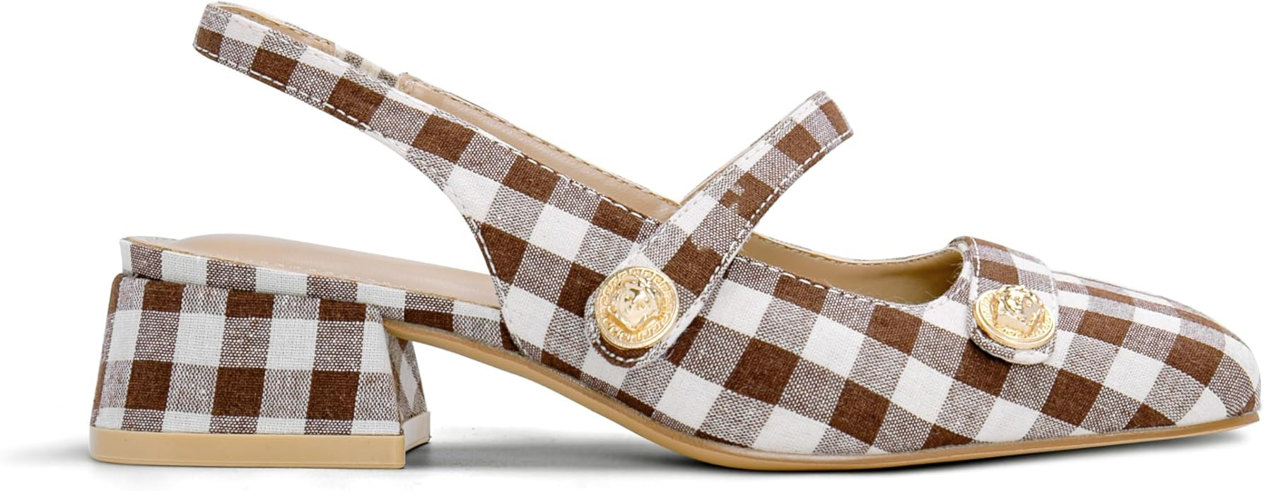 Slingback Mary Jane Heels for Women Low Block Heel Closed Square Toe Pump Shoes Heels Classic Dai... | Amazon (US)