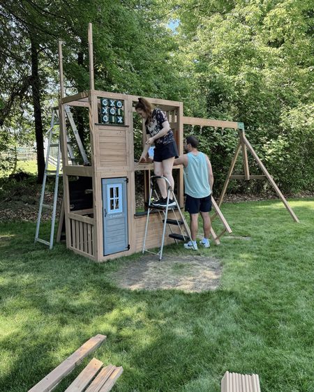 Outdoor play house building is not for the weak. 😮‍💨 But seriously so excited for this KidKraft playground 🛝 to be complete. The kids are going to absolutely love it, and we’re going to love sitting on our patio watching them play on it! So grateful to our family for helping this come together. 🥹👏🏼

#LTKFamily #LTKKids #LTKSeasonal