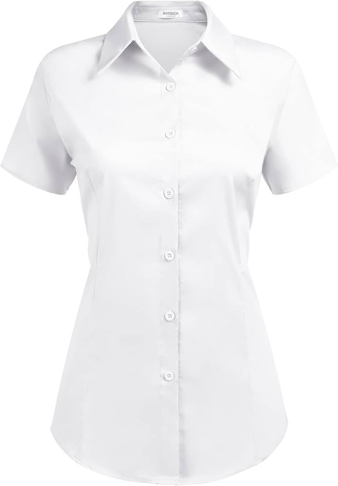 HOTOUCH Women's Basic Button Up Shirt Short Sleeve Stretchy Button Down Collared Shirts Waitress ... | Amazon (US)