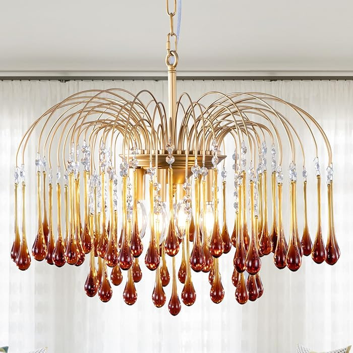 TOCHIC Crystal Gold Chandelier Modern Chandeliers for Dining Room, Raindrop Crystal Chandelier Li... | Amazon (US)
