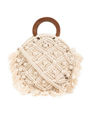 Macrame Circle Bag With Wooden Handles And Shoulder Strap | Accessories | Marshalls | Marshalls