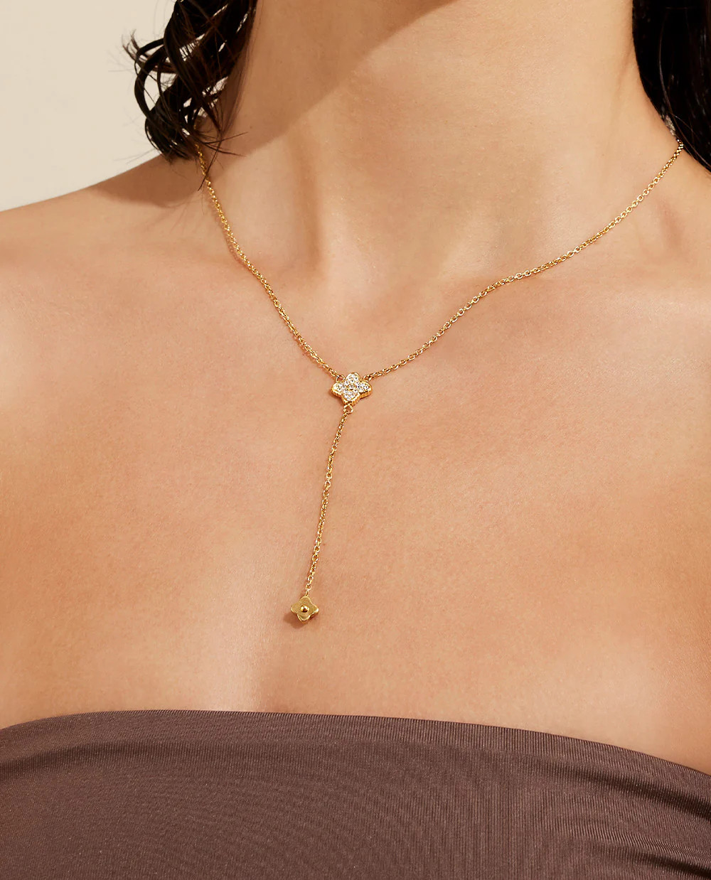 Sparkling Blossom Y-Necklace 18K Gold Plated | Paul Valentine