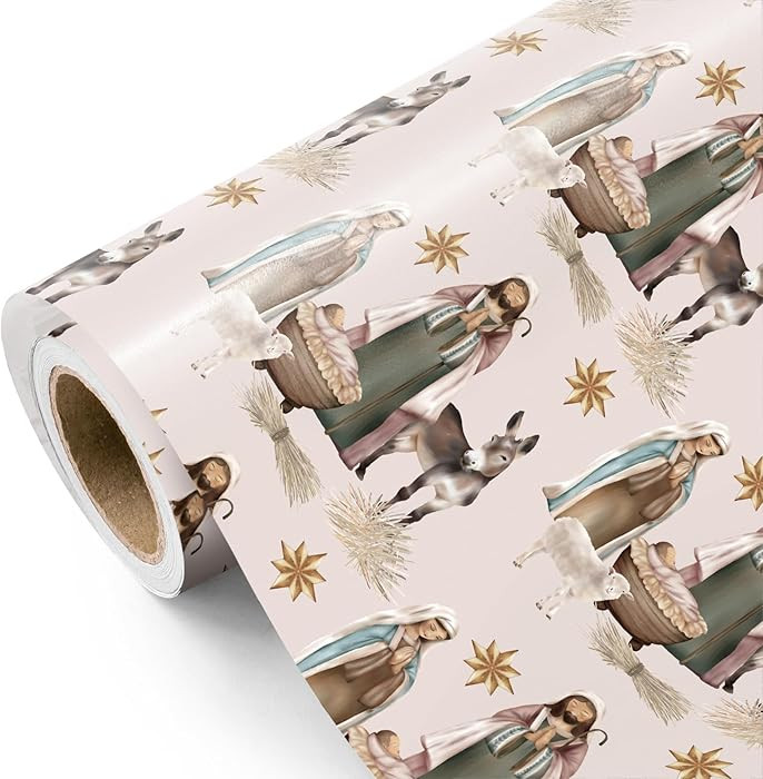 WRAPAHOLIC Christmas Wrapping Paper Roll - Mini Roll - 17 Inch x 16.5 Feet - Religious Christmas ... | Amazon (US)