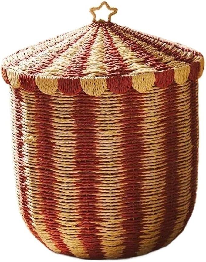 Storage Basket with Lid, Woven Storage Bin for Home(Red,12.6 * 14.6in) | Amazon (US)
