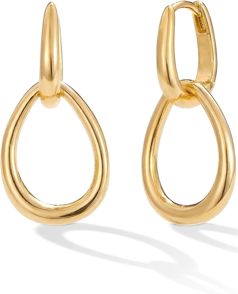 MUMREUES 14K Gold Earrings for Women Trendy Double Hoop Dangle Earrings | Amazon (US)
